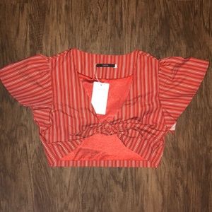 red and white striped tie front crop top